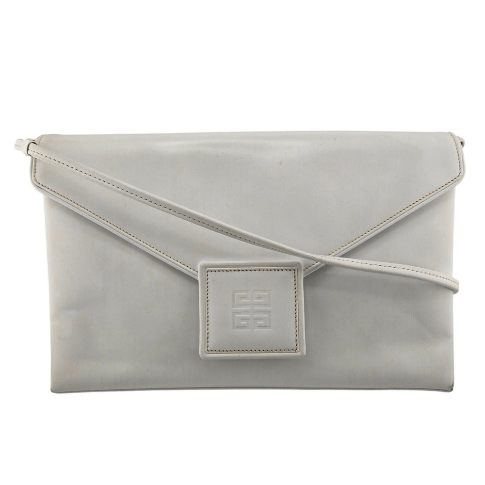 Givenchy Sacs Vintage White Leather Envelope Clutch 4G Logo Shoulder Bag Japan